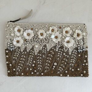 Anthropologie Sequin Beaded Floral Pouch